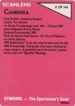 1988 Scanlens #11 Crest - Raiders Back